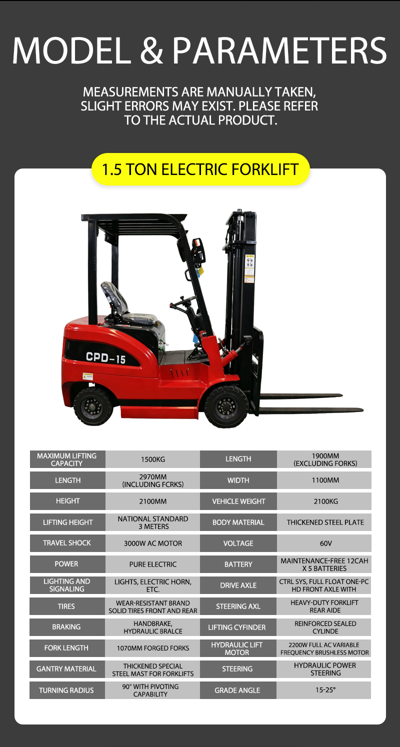 1.5 Ton Electric Forklift parameters