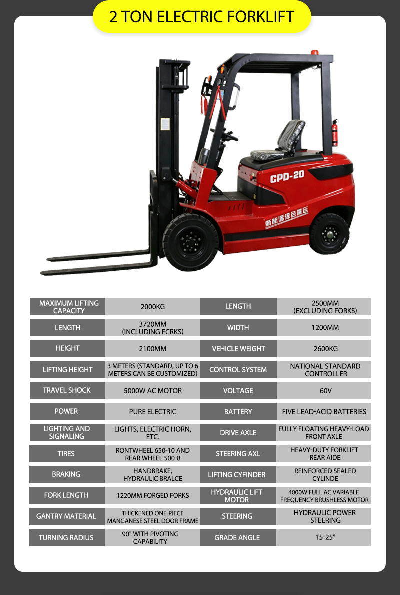 2 Ton Electric Forklift parameters