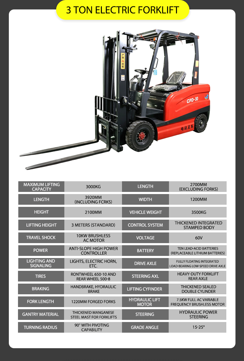 3 Ton Electric Forklift parameters