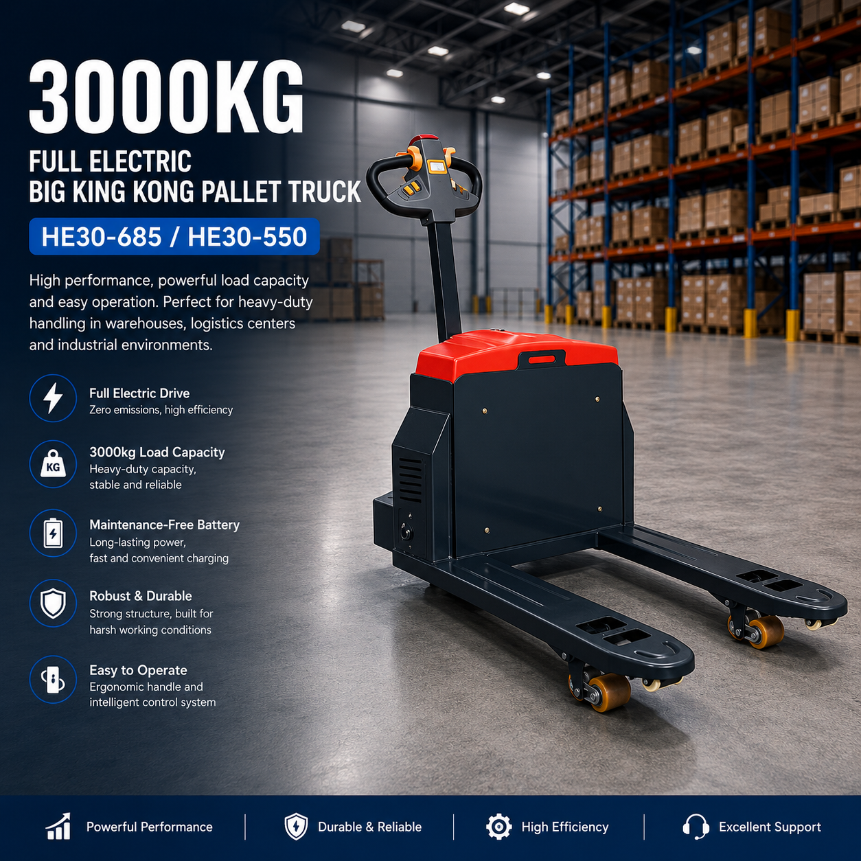 3000kg HE30 Full Electric Pallet Truck